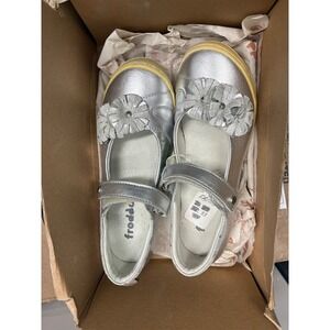 Froddo Girls Silver Leather Mary Jane Floral Shoes G2140029-4A Size 33 NEW